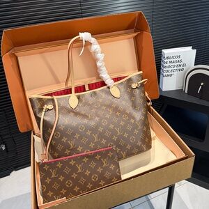 Louis Vuitton Brown and Red Monogram Tote